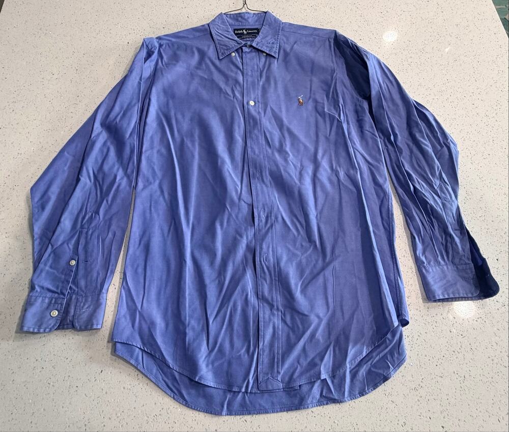 VTG Ralph Lauren Men's Yarmouth Button Down Shirt Pinpoint Oxford Blue Sz 16-35